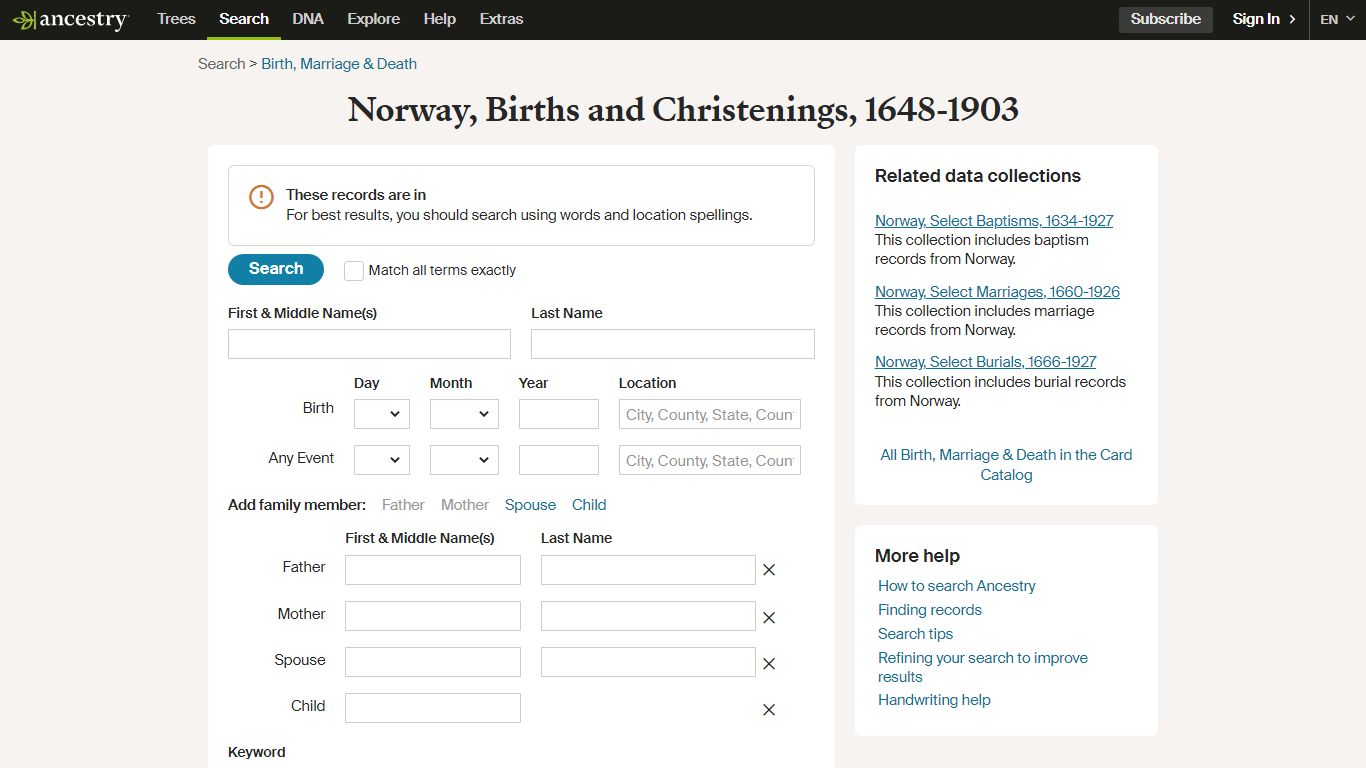 Norway, Births and Christenings, 1648-1903