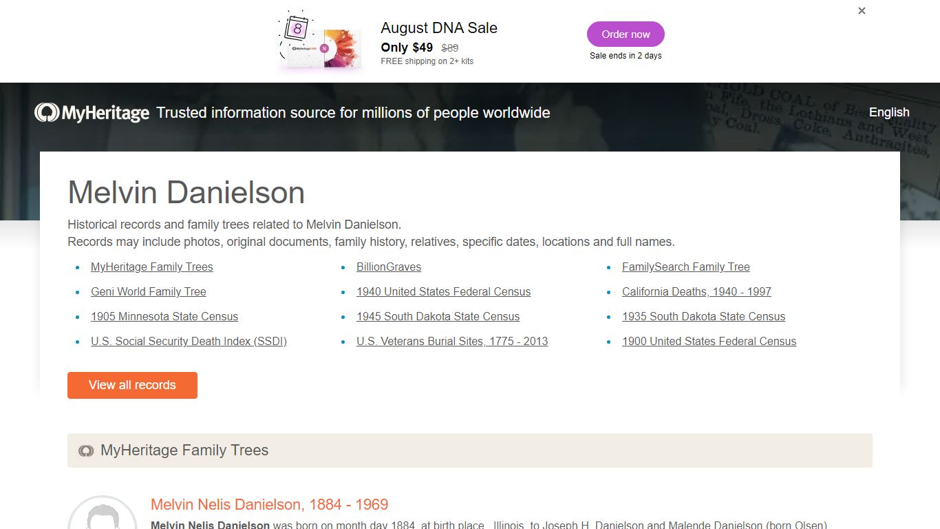 Melvin Danielson - Historical records and family trees ...